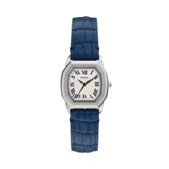 Montre Harlow à trois aiguilles en cuir croco bleu marine