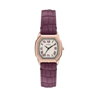 Montre Harlow à trois aiguilles en cuir croco bordeaux