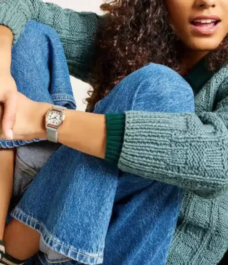 Montre Harlow à trois aiguilles en cuir croco gris