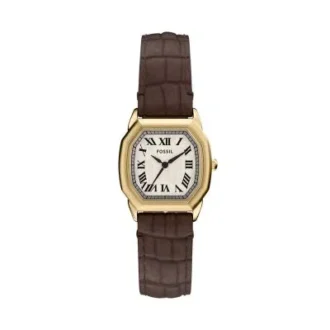 Montre Harlow à trois aiguilles en cuir croco marron