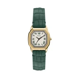 Montre Harlow à trois aiguilles en cuir croco vert
