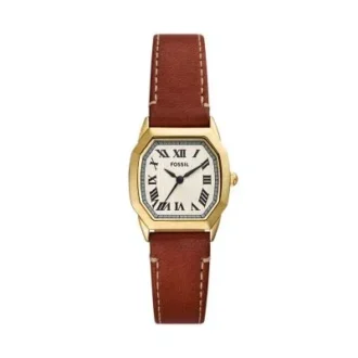 Montre Harlow à trois aiguilles en cuir marron moyen