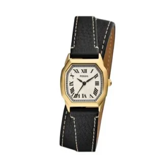 Montre Harlow à trois aiguilles en cuir noir
