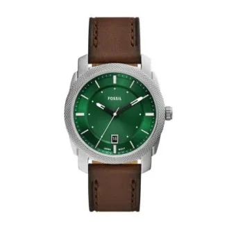 Montre mécanique à trois aiguilles avec date, bracelet en cuir marron