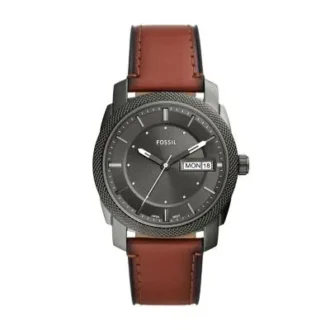 Montre mécanique à trois aiguilles avec date, bracelet en cuir marron