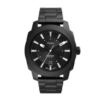 Montre mécanique à trois aiguilles avec date, en acier inoxydable noir