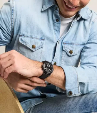 Montre multifonction Bennett en cuir noir Montre multifonction Bennett en cuir noir