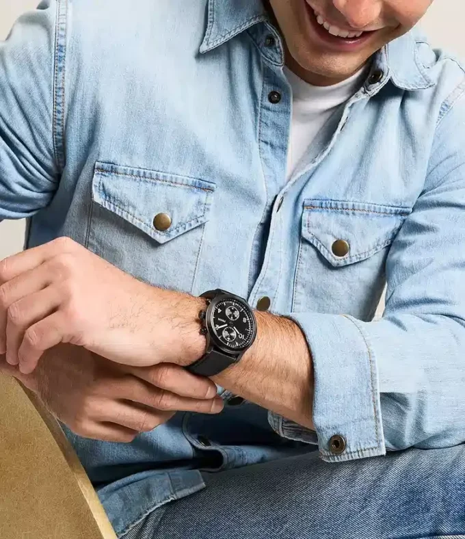 Montre multifonction Bennett en cuir noir