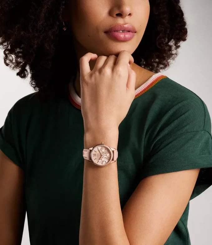 Montre multifonction en cuir rose Rye Montre multifonction en cuir rose Rye