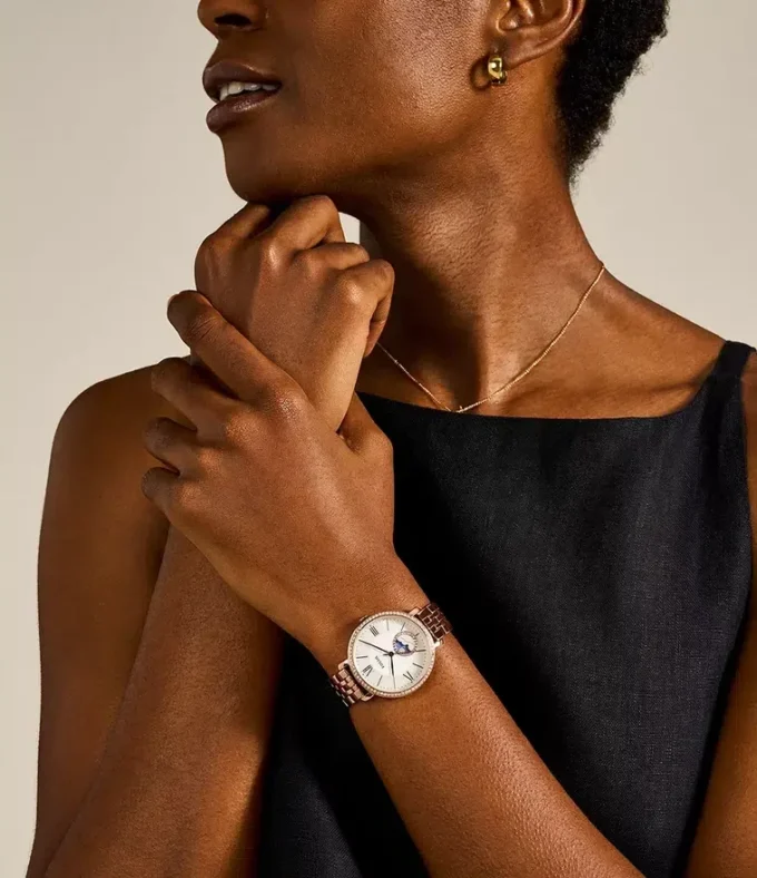 Montre multifonction Jacqueline Sun Moon en acier inoxydable doré Montre multifonction Jacqueline Sun Moon en acier inoxydable doré