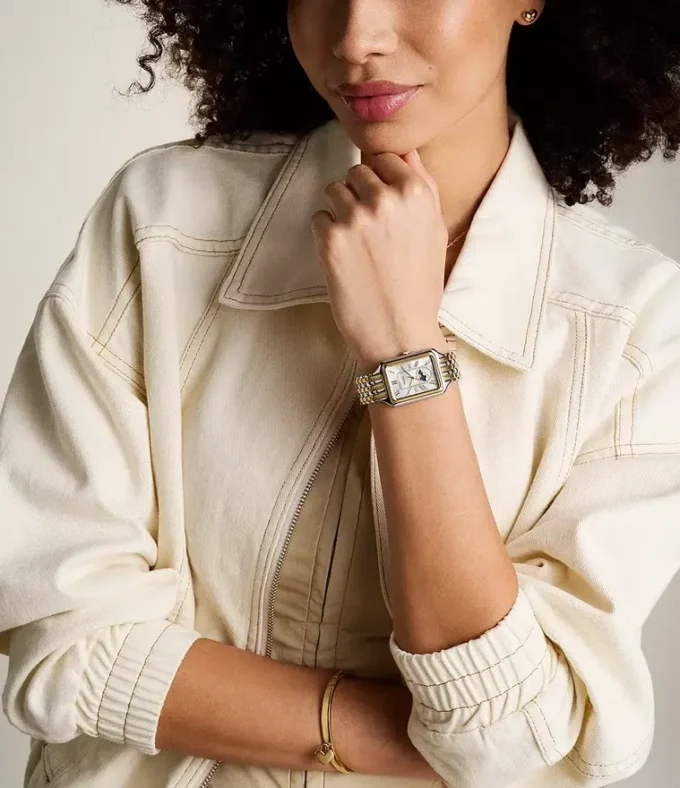 Montre multifonction Raquel Sun Moon en acier inoxydable bicolore Montre multifonction Raquel Sun Moon en acier inoxydable bicolore