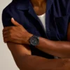 Montre Nate Chronograph en cuir noir