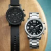 Montre Nate Chronograph en cuir noir
