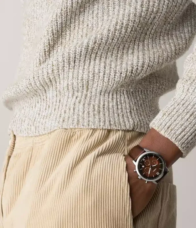 Montre Neutra Chronograph en cuir marron