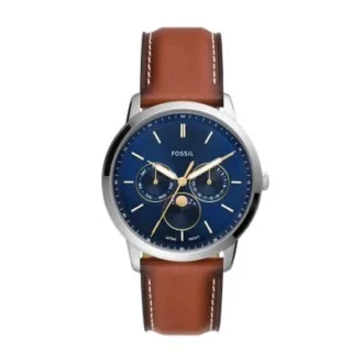 Montre Neutra Moonphase multifonction en cuir marron