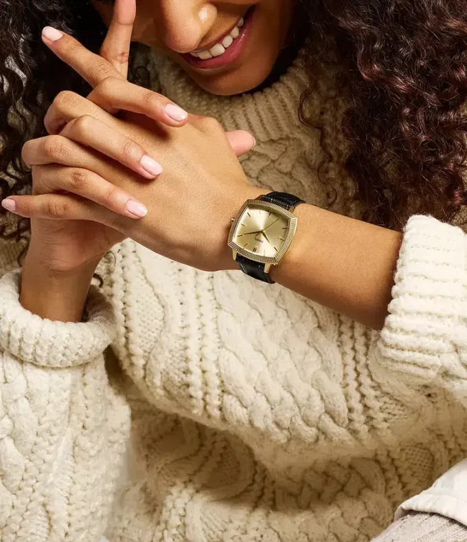 Montre Nick Jonas x Fossil Machine Luxe à trois aiguilles en cuir croco noir