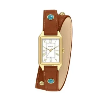 Montre Raquel à trois aiguilles avec date, cuir marron