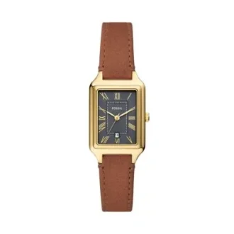 Montre Raquel à trois aiguilles avec date, cuir marron moyen