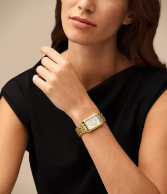 Montre Raquel à trois aiguilles avec date, en acier inoxydable doré
