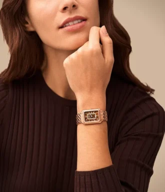 Montre Raquel à trois aiguilles avec date, en acier inoxydable doré rose