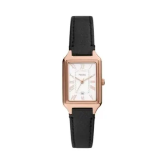 Montre Raquel à trois aiguilles avec date, en cuir LiteHide™ noir