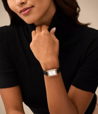 Montre Raquel à trois aiguilles avec date, en cuir LiteHide™ noir