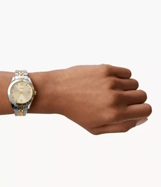 Montre Scarlette à trois aiguilles et date, en acier inoxydable bicolore