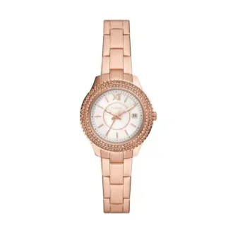 Montre Stella à trois aiguilles avec date, en acier inoxydable doré rose