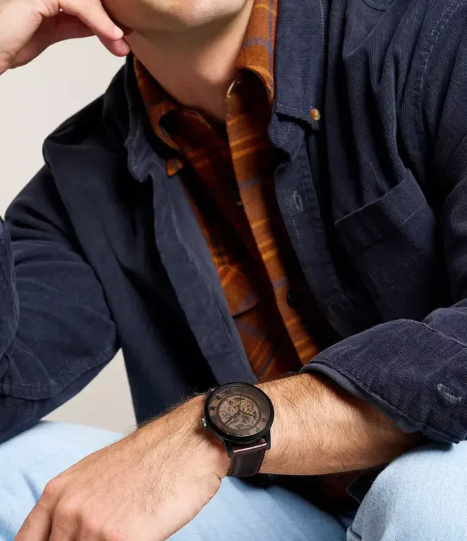 Montre Townsman automatique en cuir marron foncé