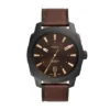 Montre à trois aiguilles avec date, en cuir LiteHide™ marron foncé