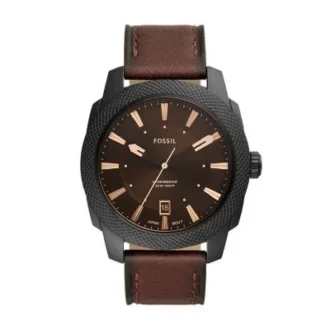 Montre à trois aiguilles avec date, en cuir LiteHide™ marron foncé