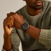 Montre à trois aiguilles avec date, en cuir LiteHide™ marron foncé