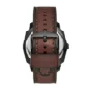 Montre à trois aiguilles avec date, en cuir LiteHide™ marron foncé